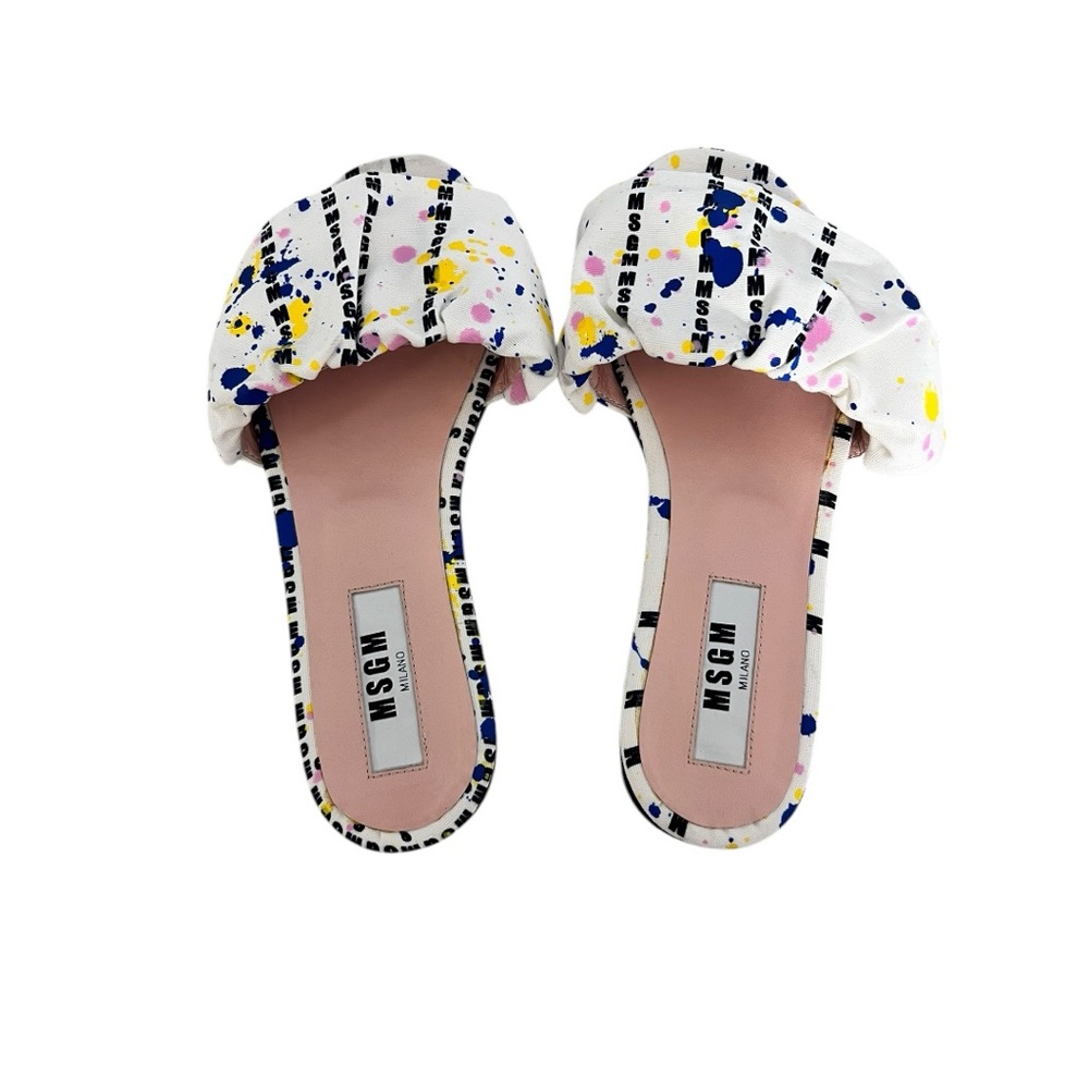 MSGM Milano Women's White and Multicolor Slide Sandals sz 8 NWOT